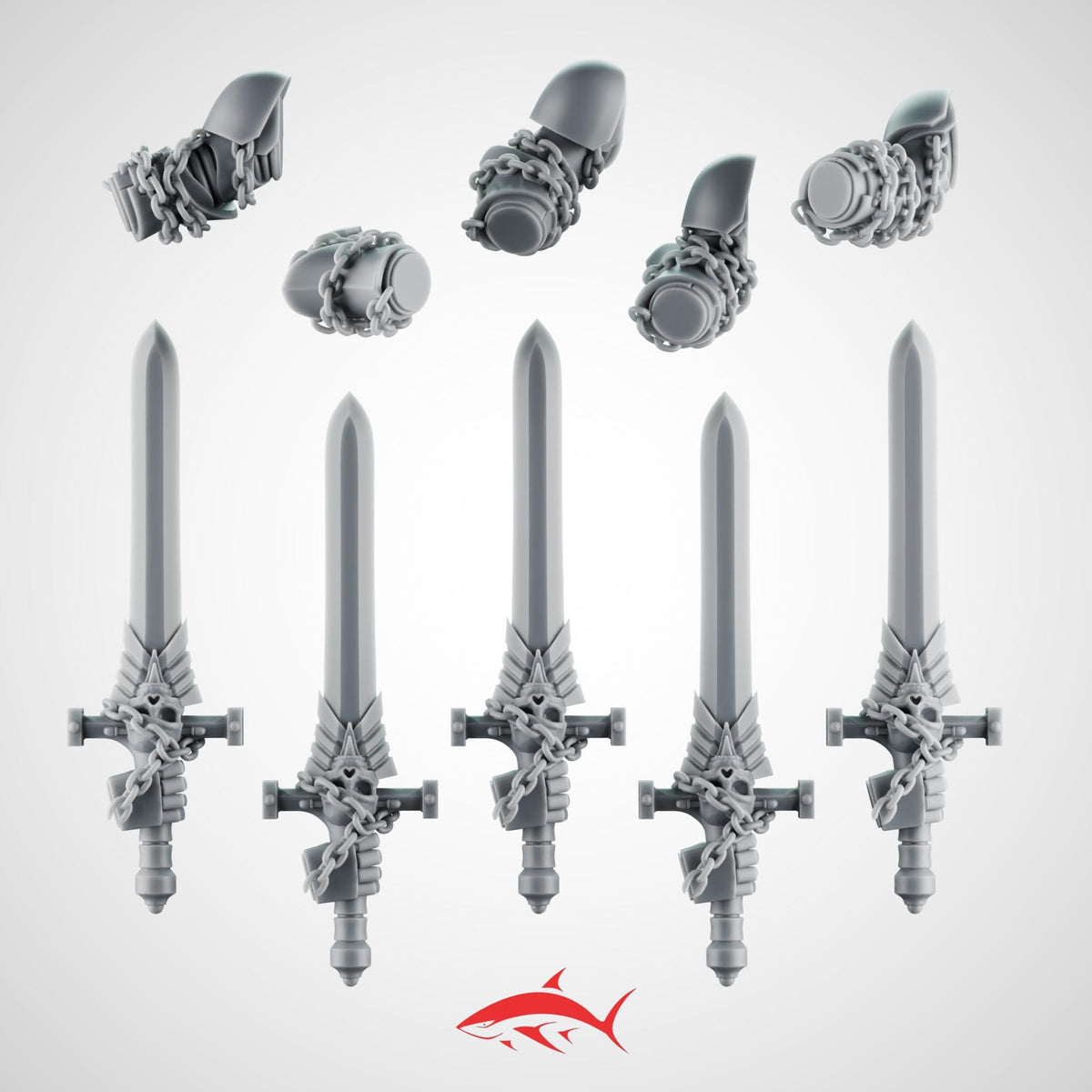 Set 2 - 5 Black Crusader Chain Swords – Knightly Power Blades with Chains to Arm - Left - resin bit - Sharkass