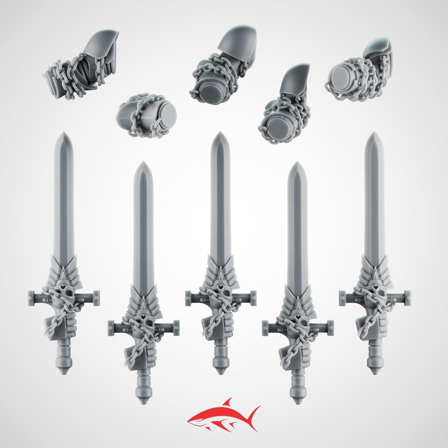 Set 2 - 5 Black Crusader Chain Swords – Knightly Power Blades with Chains to Arm – Ultra HD 14K