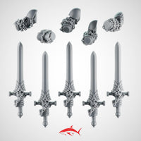 Set 2 - 5 Black Crusader Chain Swords – Knightly Power Blades with Chains to Arm - Left - resin bit - Sharkass
