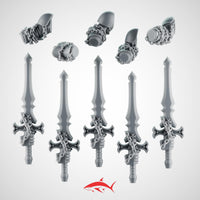 Set 1 - 5 Black Crusader Chain Swords – Knightly Power Blades with Chains to Arm - Left - resin bit - Sharkass
