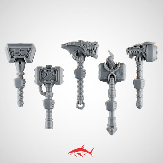 Set 2 – 5 Emberforge Hammers for Fire Lizard – Dragon-Head Mauls, Rune-Carved Blocks & Forge Emblems