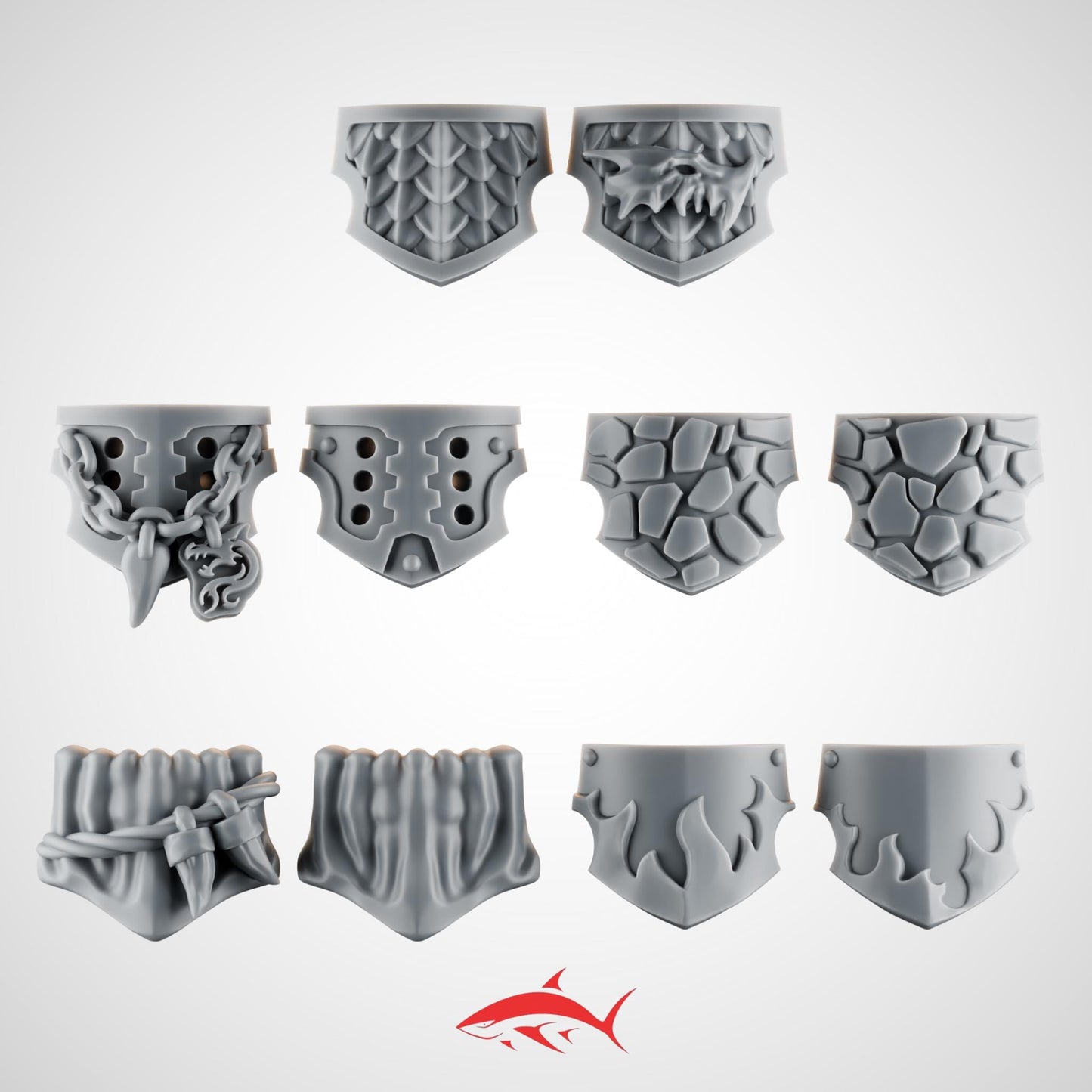 10 Emberforge Hip Guards for Fire Lizard Heavy Guard – Dragon-Scale Plates, Chain Charms & Flame Panels