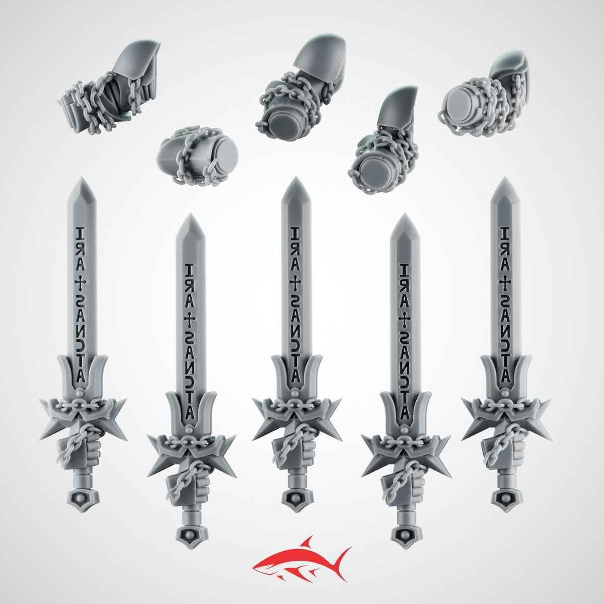 Set 4 - 5 Black Crusader Chain Swords – Knightly Power Blades with Chains to Arm - Left - resin bit - Sharkass