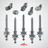 Set 4 - 5 Black Crusader Chain Swords – Knightly Power Blades with Chains to Arm - Left - resin bit - Sharkass