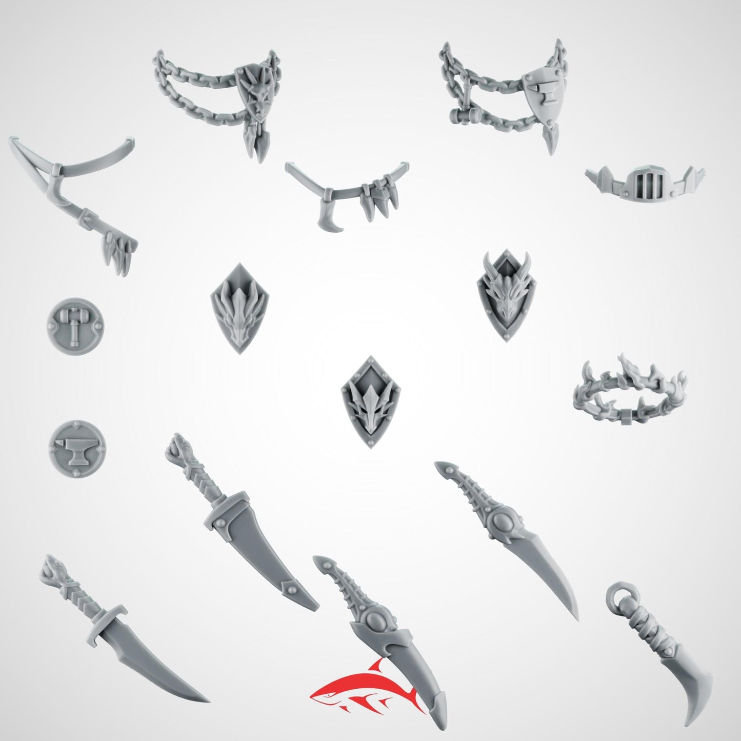 Belt weapon, shoulder shield and nexklace Greytide for Fire Lizard – Flames, Forge & Dragon Heads