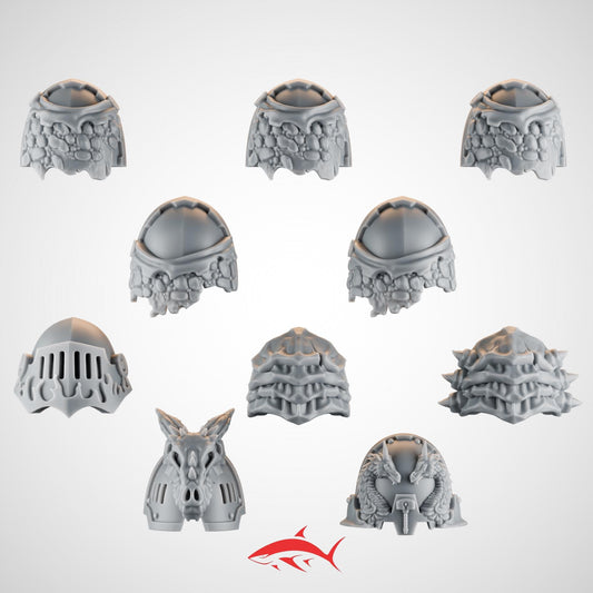 Set 4 – 10 Ember Forge Shoulder Pads for Fire Lizard – Flames, Chains, Spikes, Relics & Stone Motifs