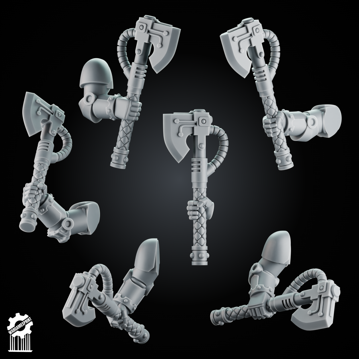 Grimdark Battle Axe Kit – 1 Hammers + 5 Dynamic Arms – Heroic 32mm Scale - resin bit - Sharkass