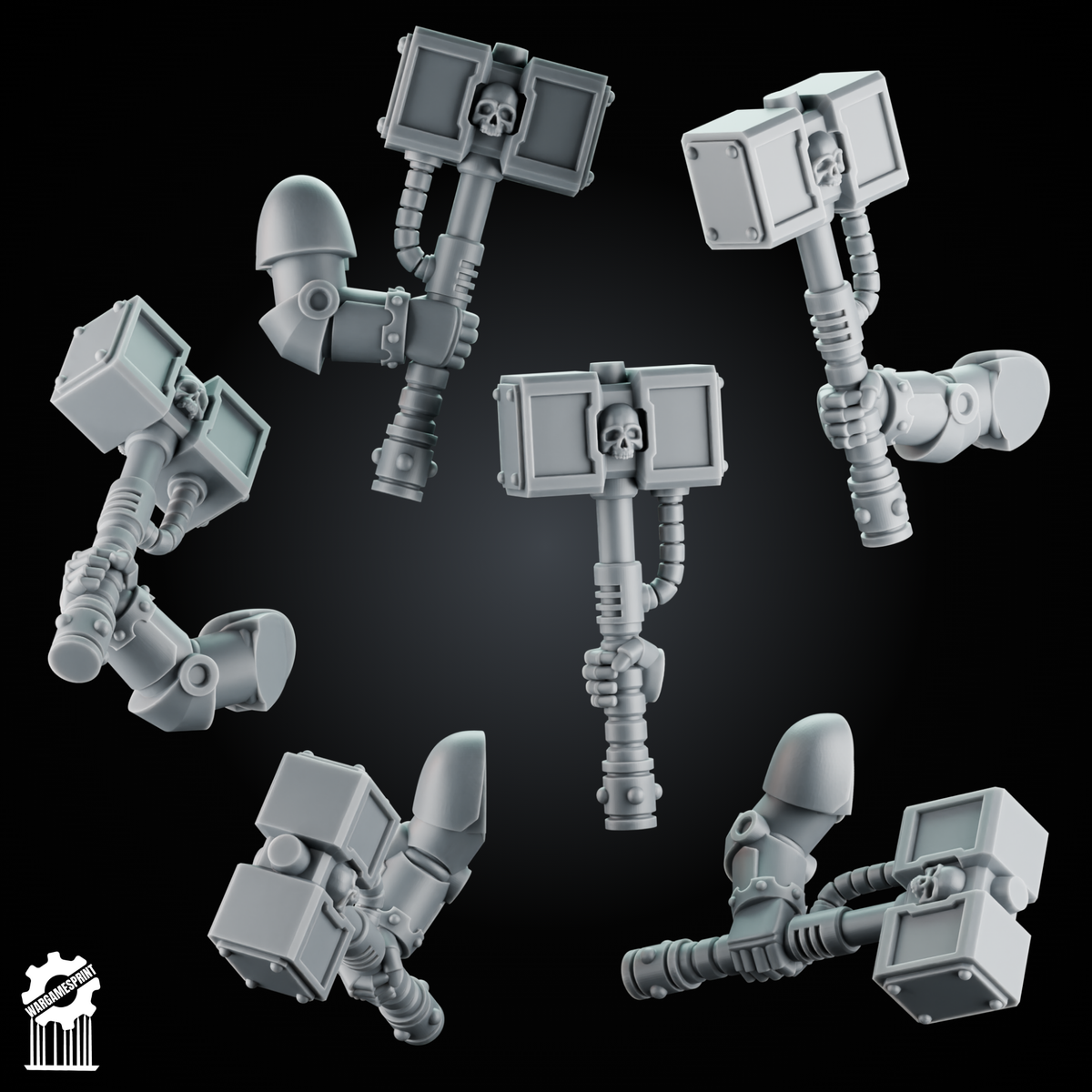 Grimdark Kit – 5 hammers with Dynamic Arms – Heroic 32mm Scale - resin bit - Sharkass