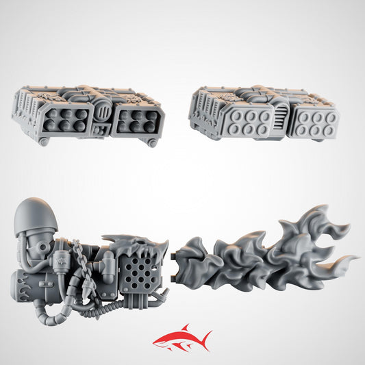 Ember Forge Terminator Heavy Weapons Kit for Fire Lizard – Backpack Rocket Pods & Heavy Flamer Gauntlet