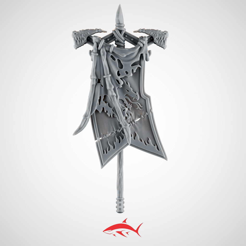 Emberforge Banner for Fire Lizard – Dragon-Bone Standard with Tattered Flame Sigil - resin bit - Sharkass