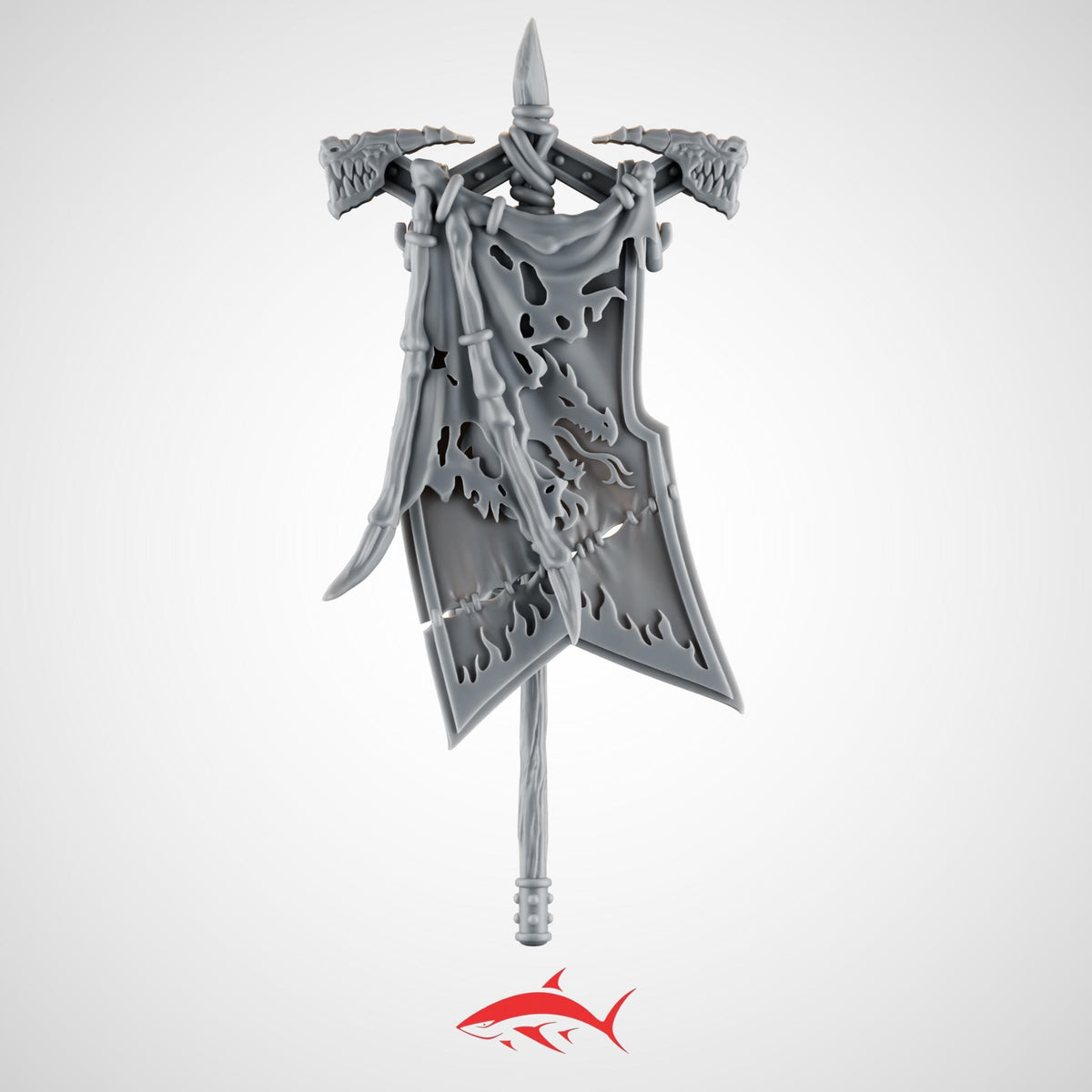 Emberforge Banner for Fire Lizard – Dragon-Bone Standard with Tattered Flame Sigil - resin bit - Sharkass