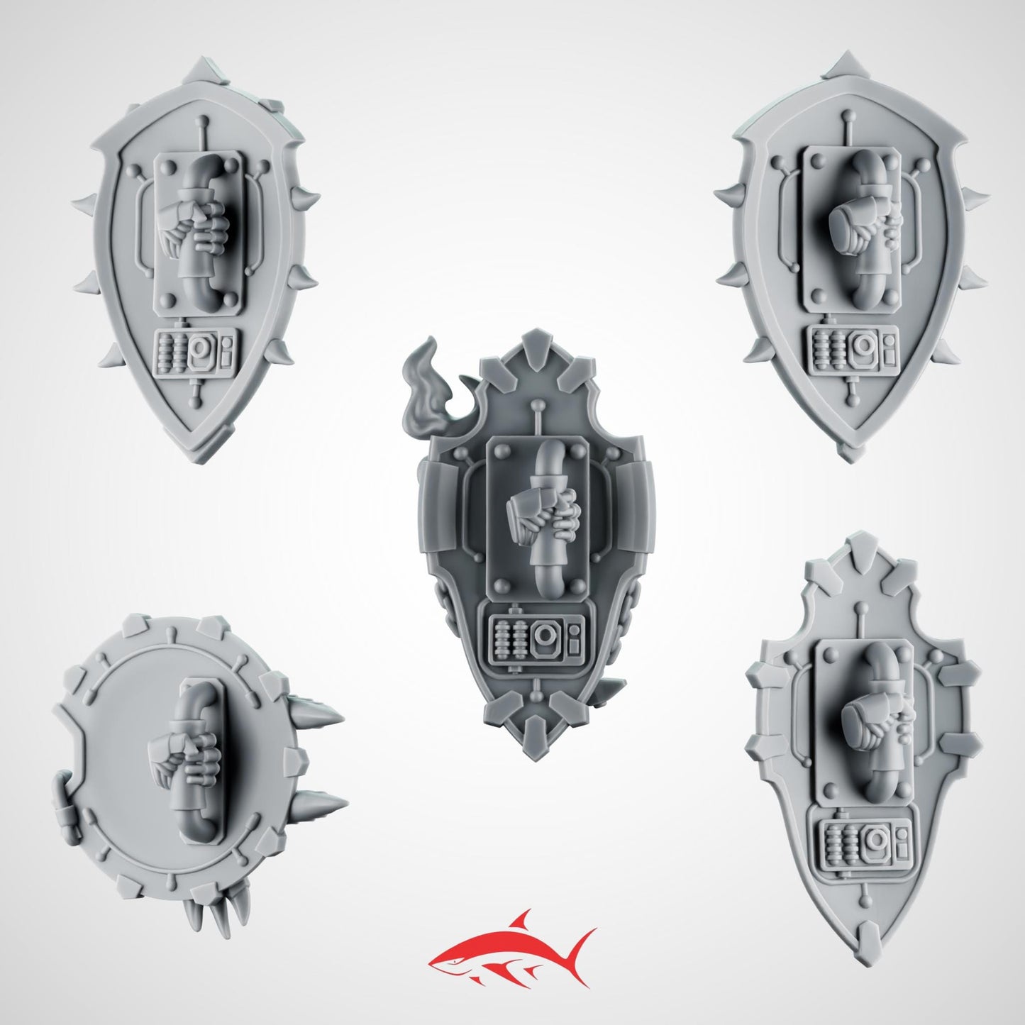 Set 8 – 5 Greytide Shields for Fire Lizard – Spike, Dragon Head And Claw