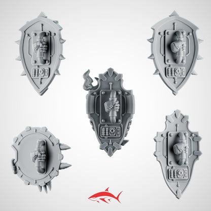 Set 8 – 5 Greytide Shields for Fire Lizard – Spike, Dragon Head And Claw