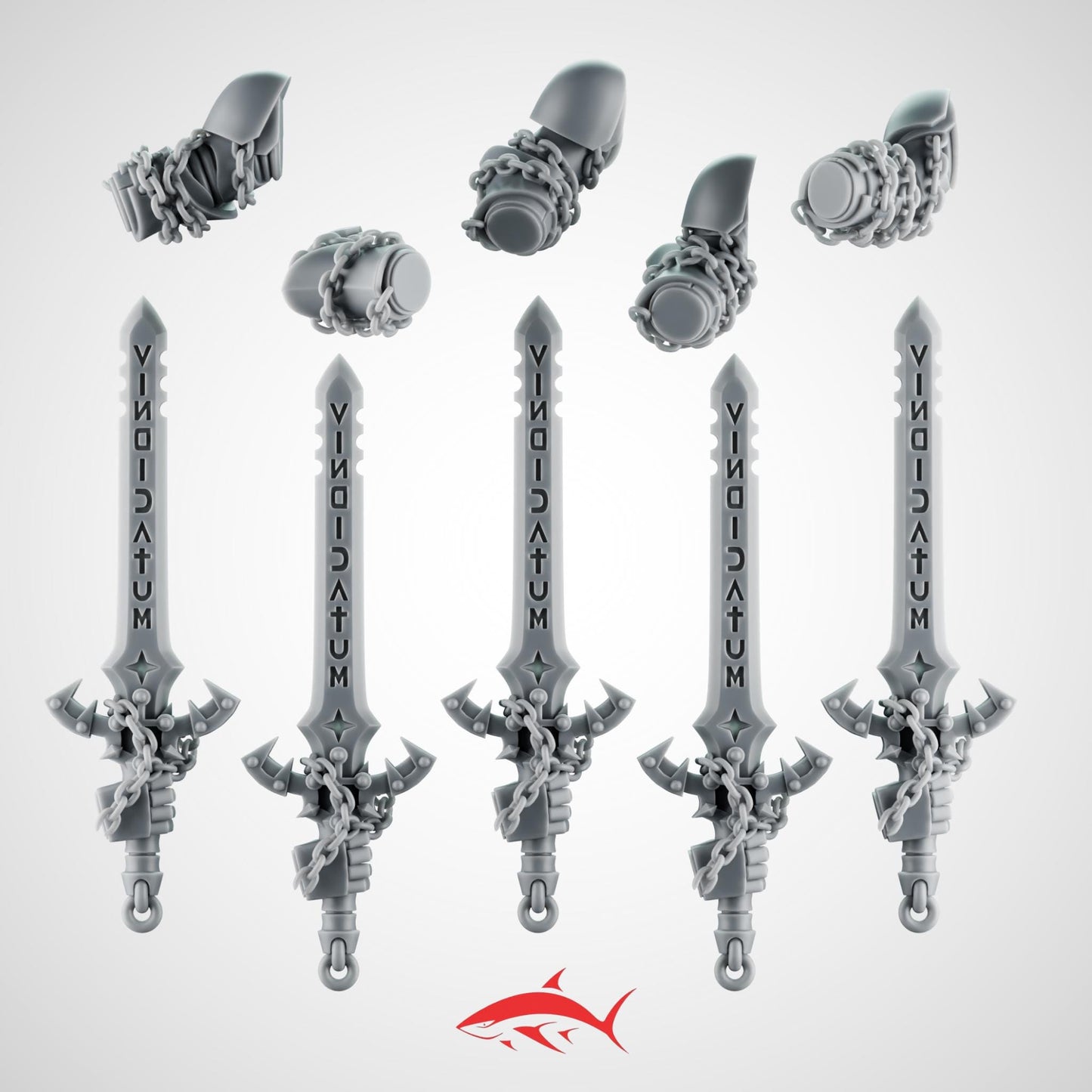 Set 5 - 5 Black Crusader Chain Swords – Knightly Power Blades with Chains to Arm – Ultra HD 14K