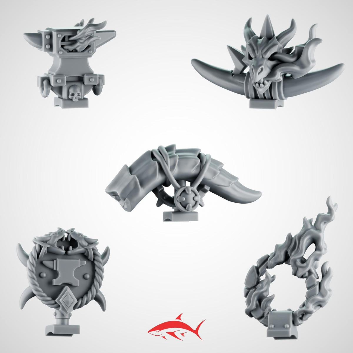 5 Greytide Backpack Toppers for Fire Lizard – Flames, Braziers, Engine Vents & Halo Crests - resin bit - Sharkass