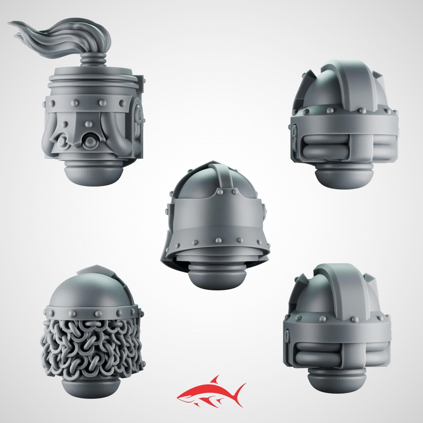 SET 6 - 5 Crusader Helmets – Gothic Heads for Black Faith Warriors – 32mm Kitbash Bits