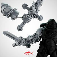 Set 3 - 5 Black Crusader Chain Swords – Knightly Power Blades with Chains to Arm - Right - resin bit - Sharkass