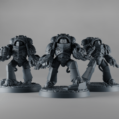 X3 Attackor Heavy Assault Squad x3 – Modular Kit with Flamers, Heavy Cannons & Gatlings – 32mm Grimdark Resin Miniatures [Sharkass Exclusive]