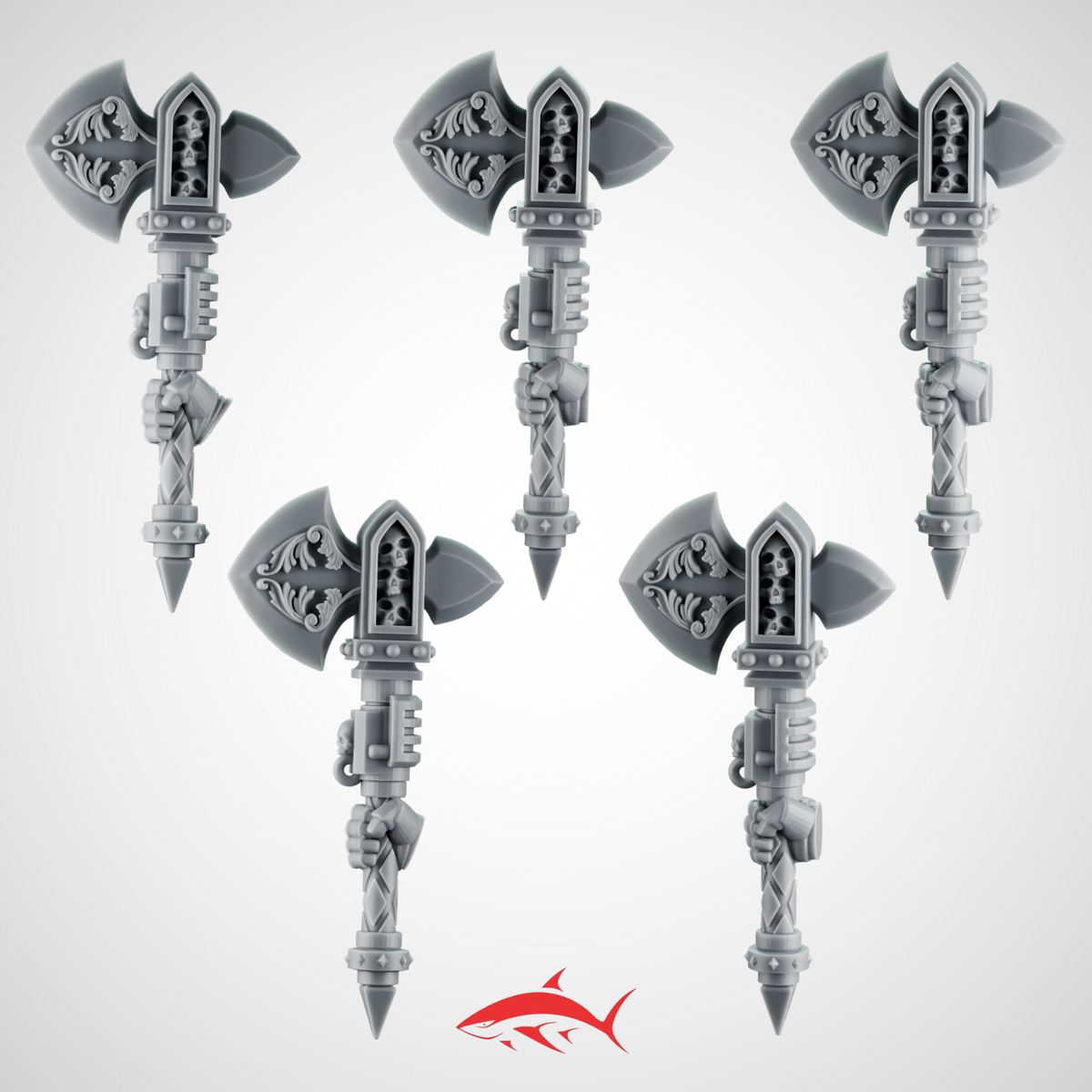 SET 1- Shadowguard Axes With Ornaments Greytide - Left - resin bit - Sharkass