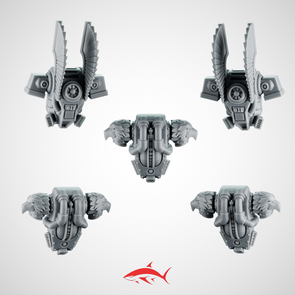 Set 2 - Backpack Fallen Angel With Eagles and Wings Greytide - resin bit - Sharkass