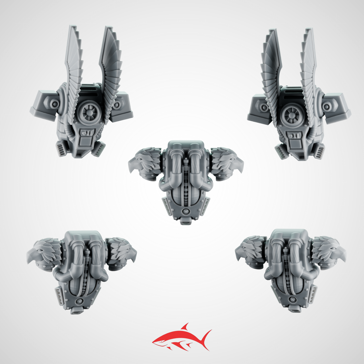 Set 2 - Backpack Fallen Angel With Eagles and Wings Greytide - resin bit - Sharkass