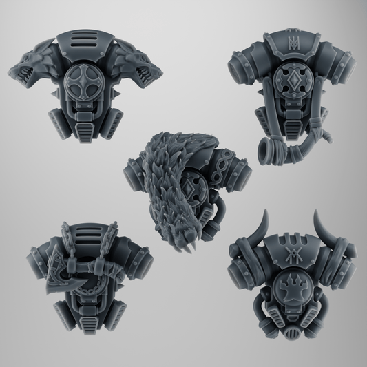 SET 2- 5 Viking Wolf Backpacks – With Fur, Runes & Tribal Gear – 32mm Grimdark Kitbash Bits