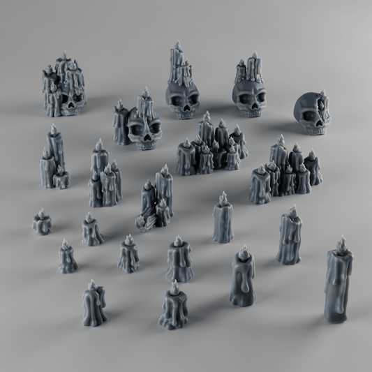 21 different parts grimdark Candle and Skull Kit – Decorative Bits for Kitbash – 32mm Miniature Terrain & Base Detail [Sharkass Exclusive]