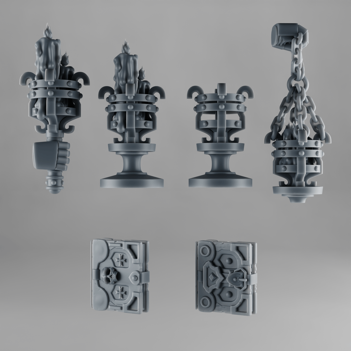 Gothic Book and Brazier Kit – 3D Printed Grimdark Bits for Dioramas, Bases & Kitbashing – 32mm Scale - X 1 - resin bit