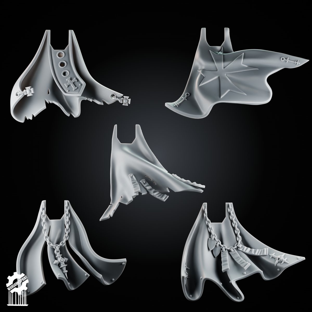 Crusader Cloak Set – 5 Knightly Capes + Heroic 32mm Scale - resin bit - Sharkass