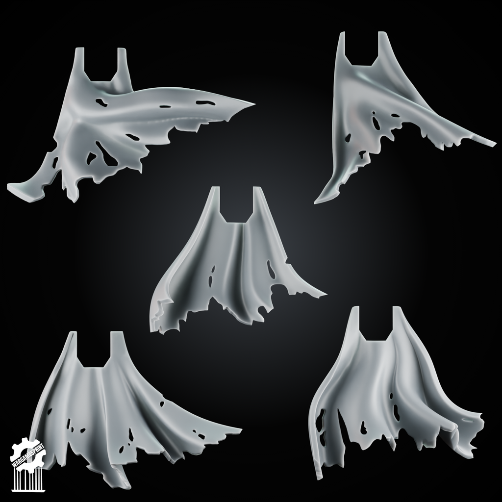 Battle-Damaged Cloak Set – 5 Torn & Worn Capes Heroic 32mm Scale - resin bit - Sharkass