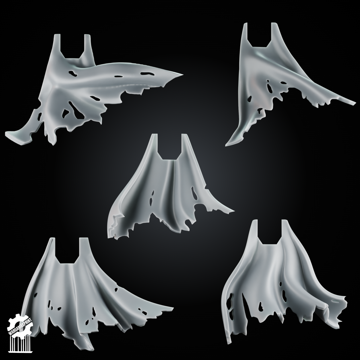 Battle-Damaged Cloak Set – 5 Torn & Worn Capes Heroic 32mm Scale - resin bit - Sharkass