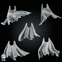 Battle-Damaged Cloak Set – 5 Torn & Worn Capes Heroic 32mm Scale - resin bit - Sharkass
