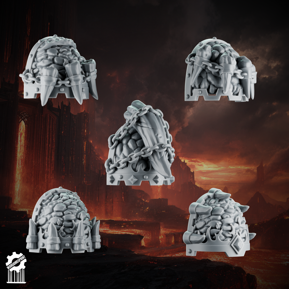 Emberforge shoulder pads set 1 - Fire lizards - resin bit - Sharkass