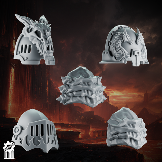 Emberforge shoulder pads set 4 - Fire lizards [Supported]