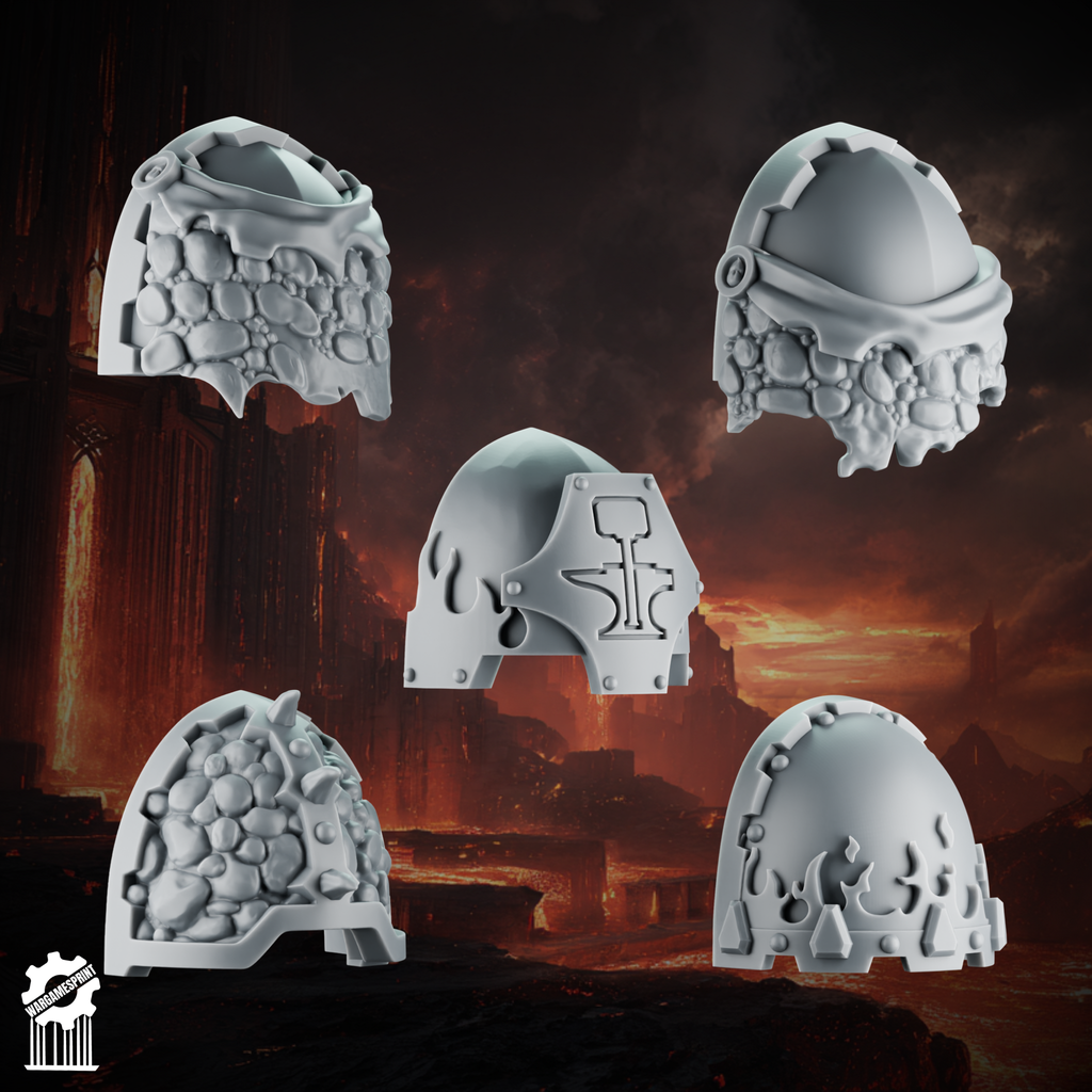 Emberforge shoulder pads set 5 - Fire lizards - resin bit - Sharkass