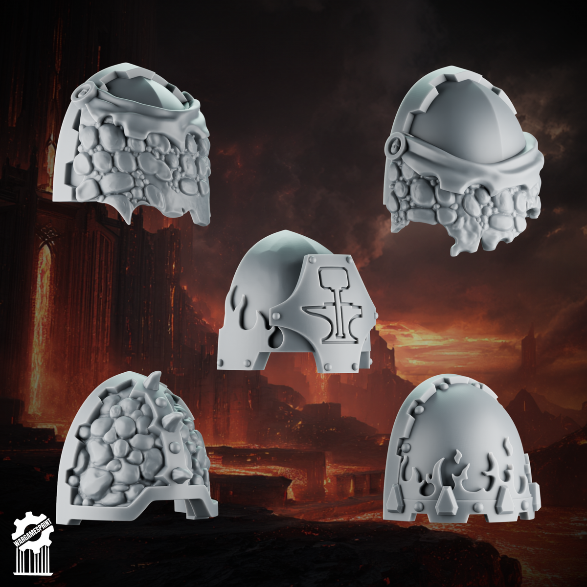 Emberforge shoulder pads set 5 - Fire lizards - resin bit - Sharkass
