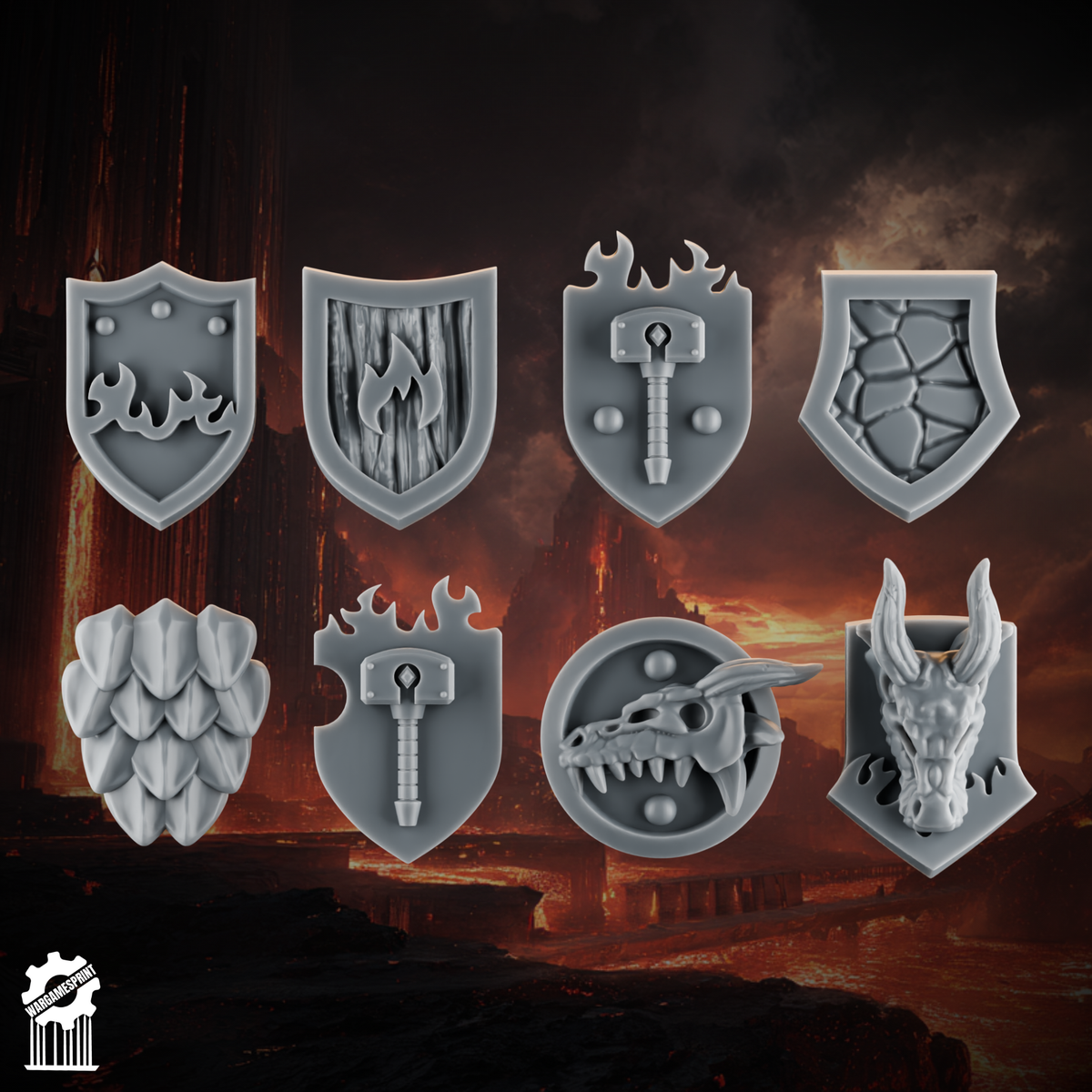 Emberforge shields pads - Fire lizards - resin bit - Sharkass