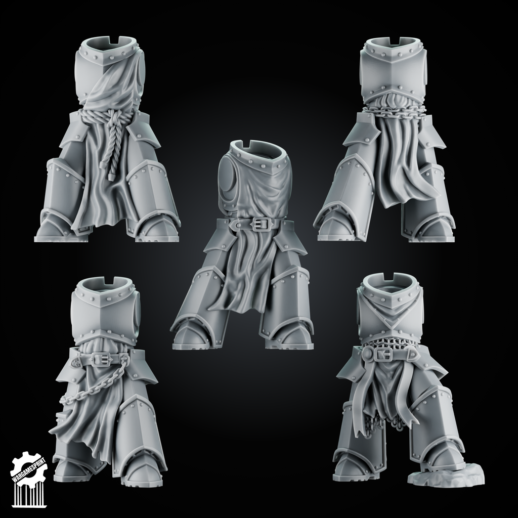 SET1 - 5 eternal Crusader Armored Bodies – Heroic 32mm Scale – Knightly Infantry Torsos - resin bit - Sharkass