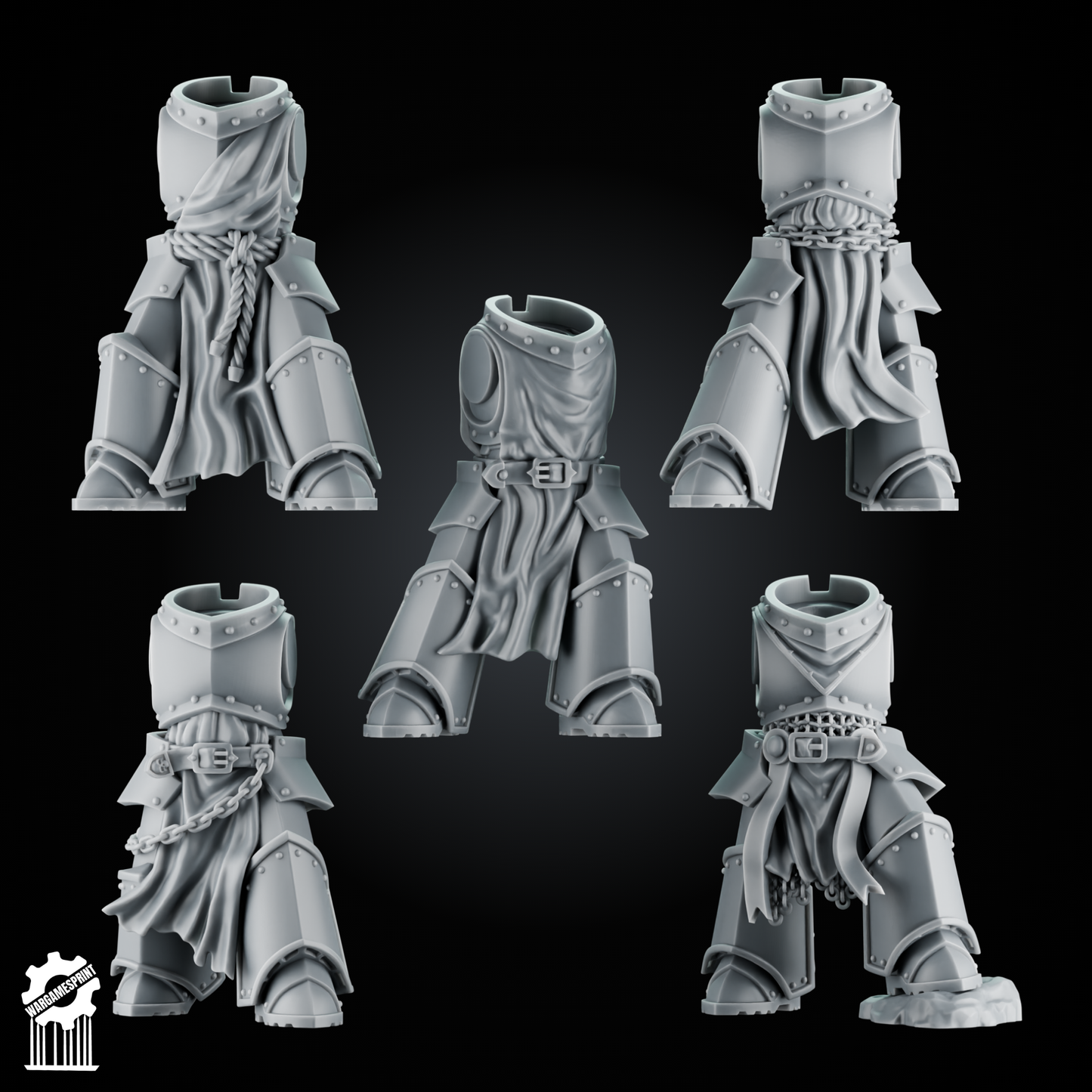 SET1 - 5 eternal Crusader Armored Bodies – Heroic 32mm Scale – Knightly Infantry Torsos [Supported]