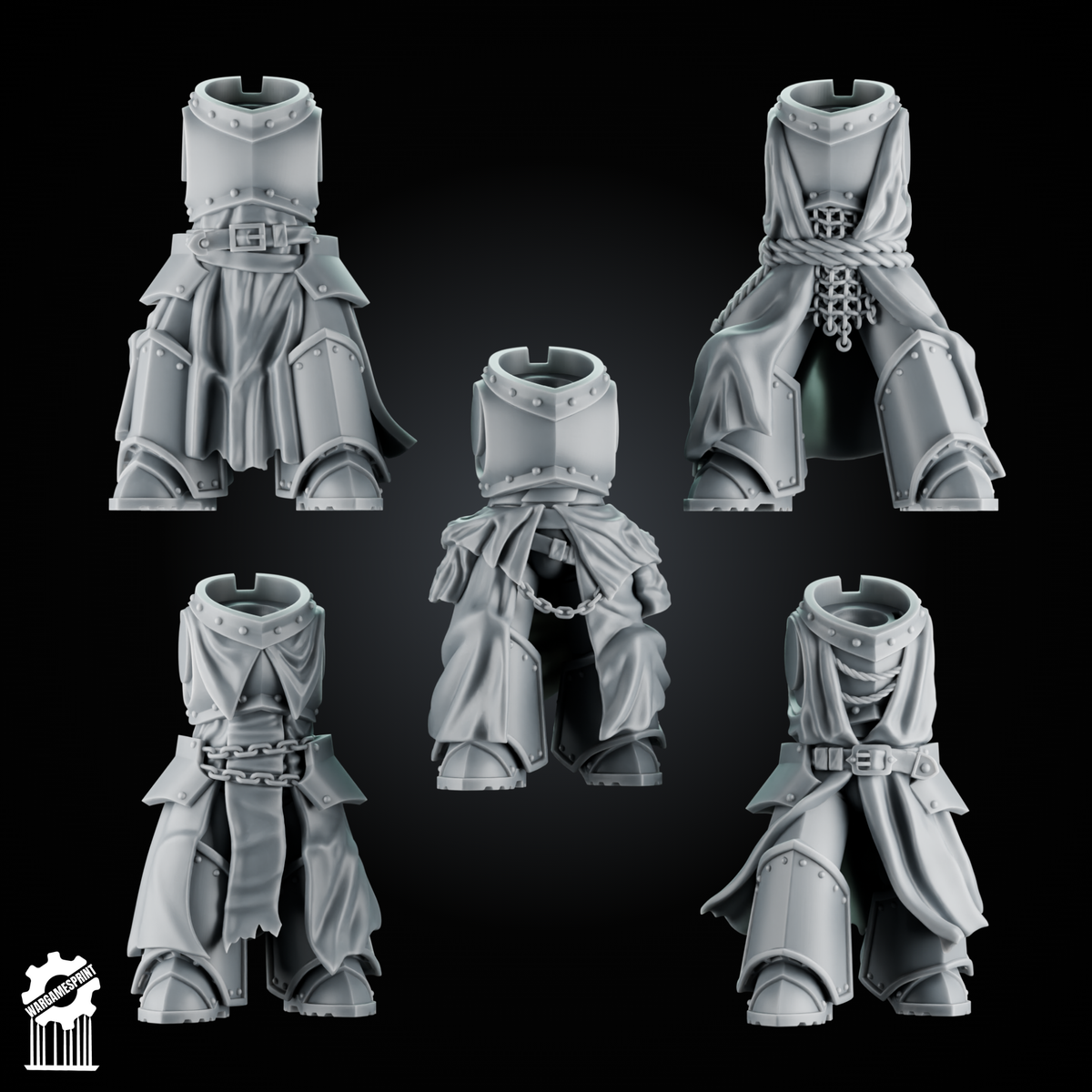 SET2 - 5 eternal Crusader Armored Bodies – Heroic 32mm Scale – Knightly Infantry Torsos - resin bit - Sharkass