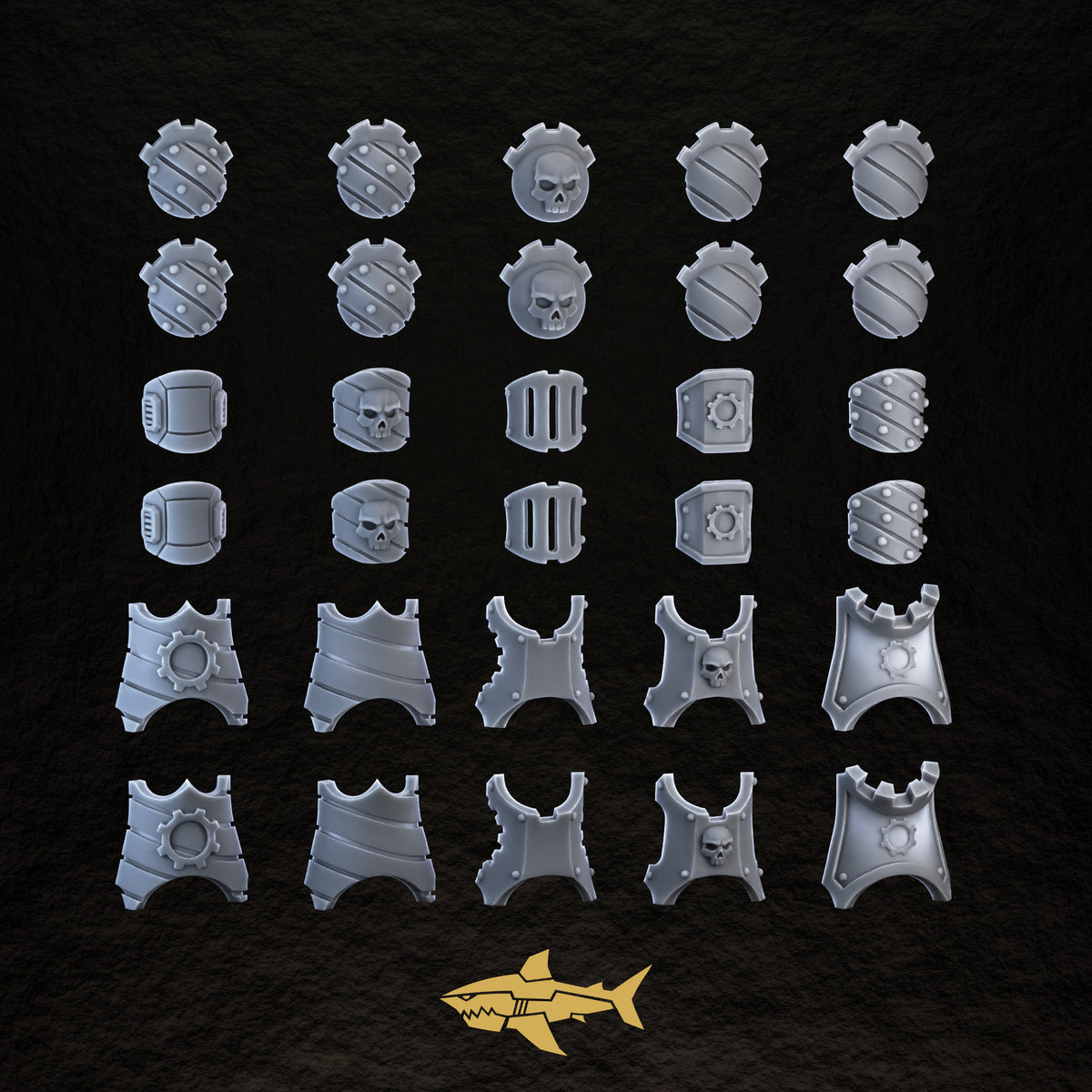 Bionic Legions Armour Plating Kit – 26 armour plates, 32 mm resin sci-fi bits, Sharkass