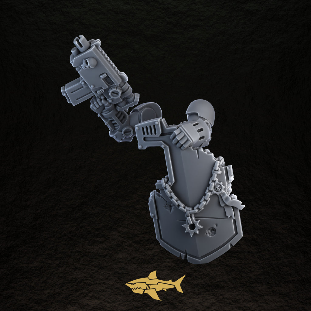 Bionic Legions Breacher Shields Squad – captain pose, 32 mm resin sci-fi bits, Sharkass