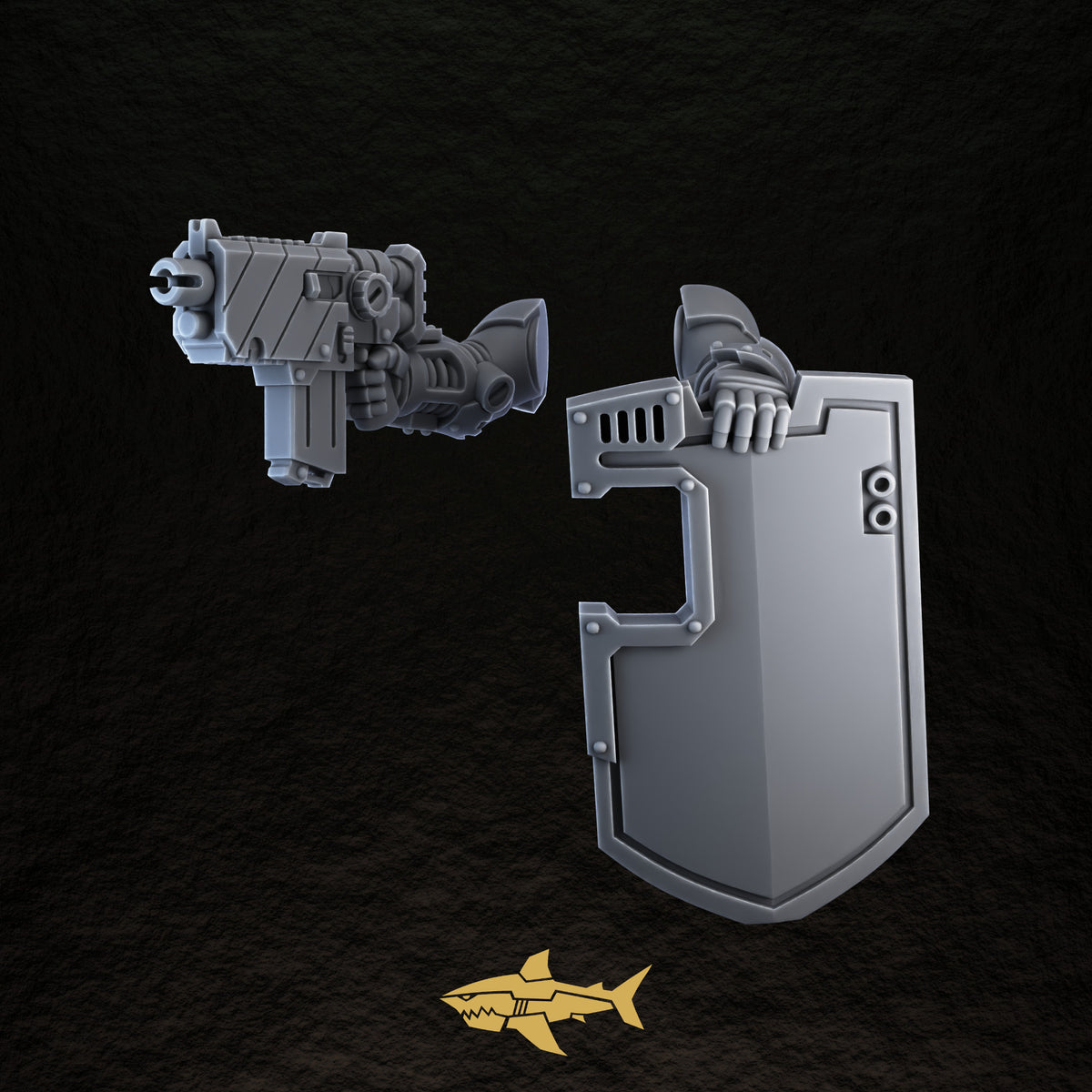 Bionic Legions Breacher Shields Squad – detail, 32 mm resin sci-fi bits, Sharkass