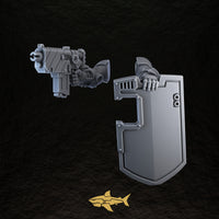 Bionic Legions Breacher Shields Squad – detail, 32 mm resin sci-fi bits, Sharkass