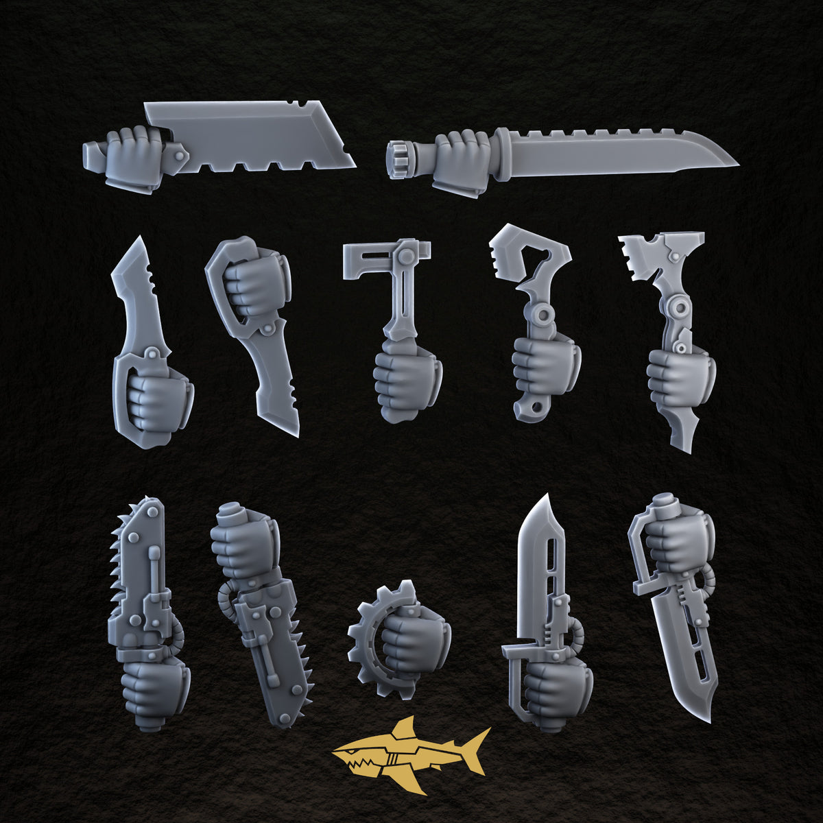 Bionic Legions Close Combat Weapons – eleven close combat weapons, 32 mm resin sci-fi bits, Sharkass