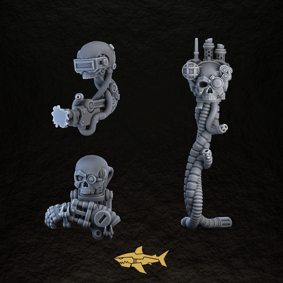 Bionic Legions Cyber-Skull Drones – flying cyber-skulls, 32 mm resin sci-fi bits, Sharkass