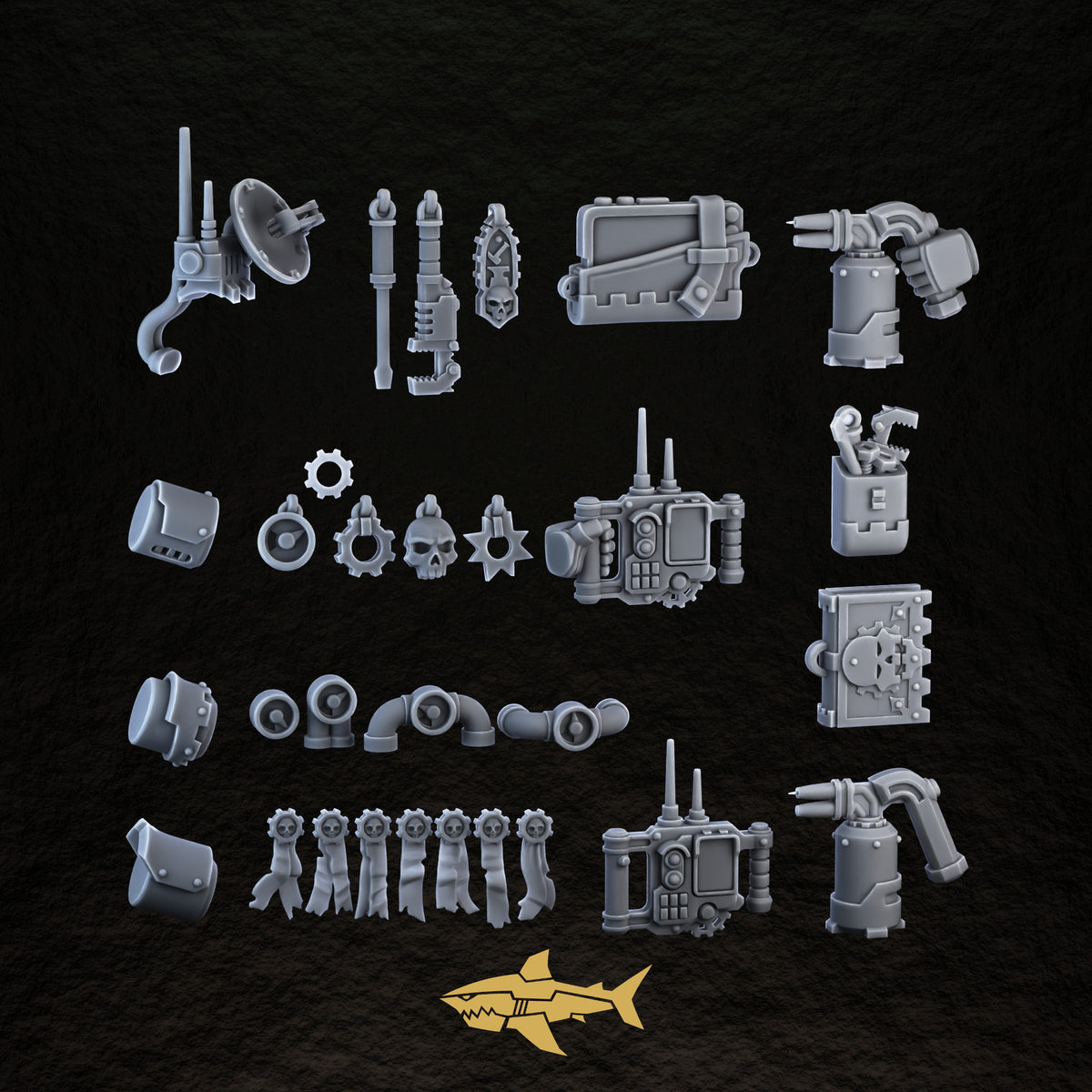 Bionic Legions Industrial Greebles – thirty industrial greebles, 32 mm resin sci-fi bits, Sharkass