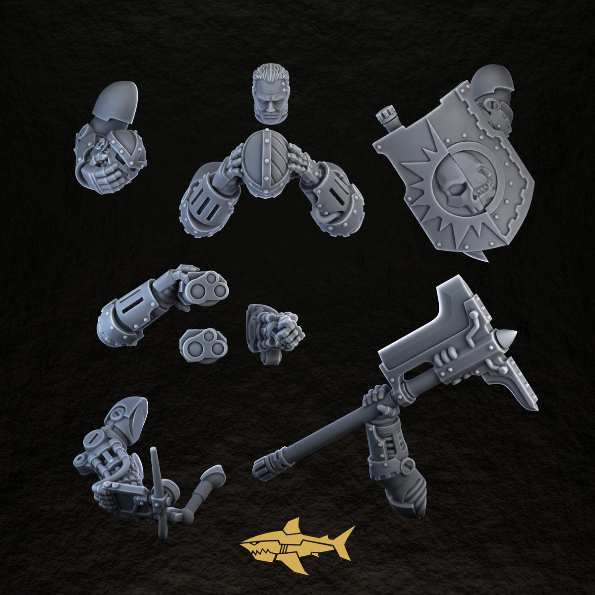 Bionic Legions Hero Conversion Pack – nine hero conversion bits, 32 mm resin sci-fi bits, Sharkass