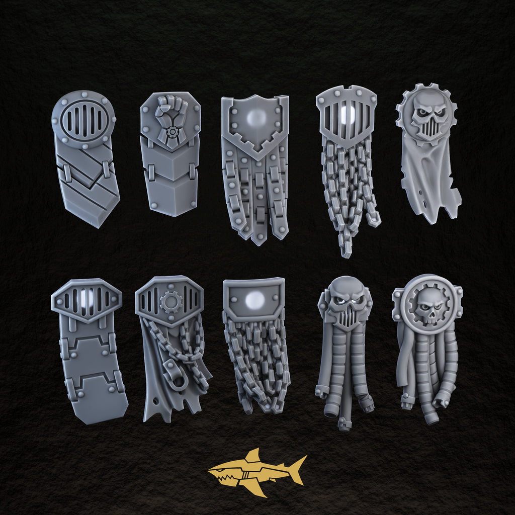 Bionic Legions Tabards & Loincloths – all ten tabards and loincloths, 32 mm resin sci-fi bits, Sharkass