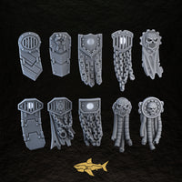 Bionic Legions Tabards & Loincloths – all ten tabards and loincloths, 32 mm resin sci-fi bits, Sharkass
